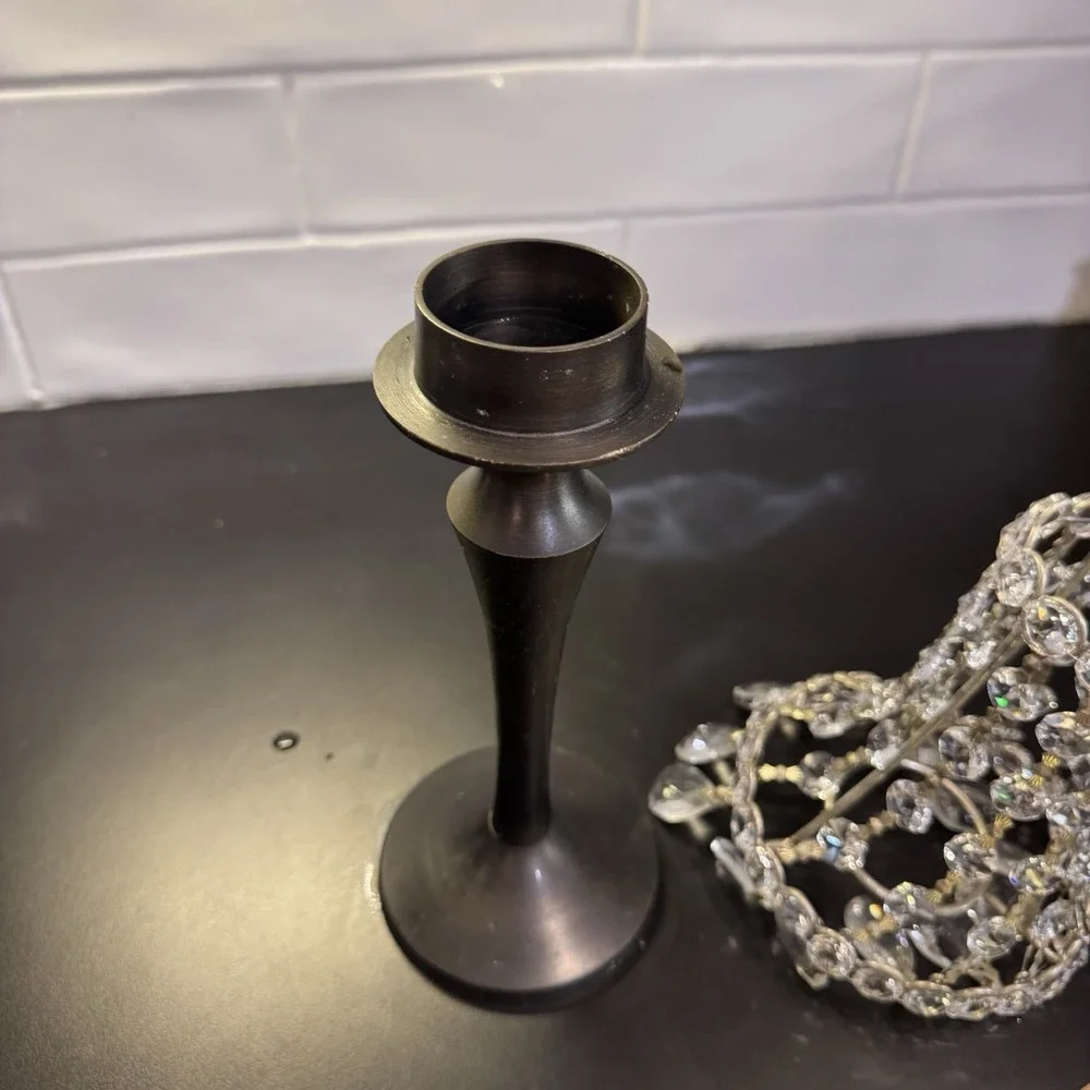 VTG Pottery Barn Metal Tea Light Candle Holder Lamp Beaded Crystal Shade